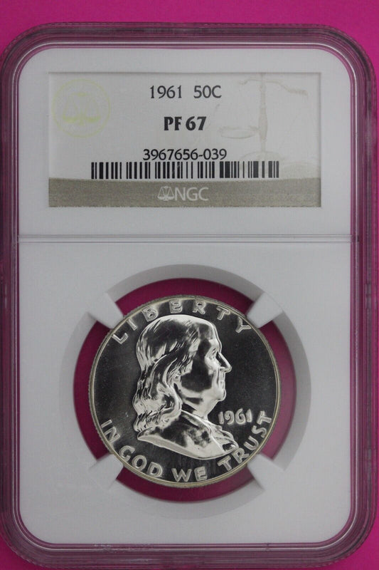 1961 PF 67 Ben Franklin Silver Proof Half Dollar NGC Graded Certified Slab 835