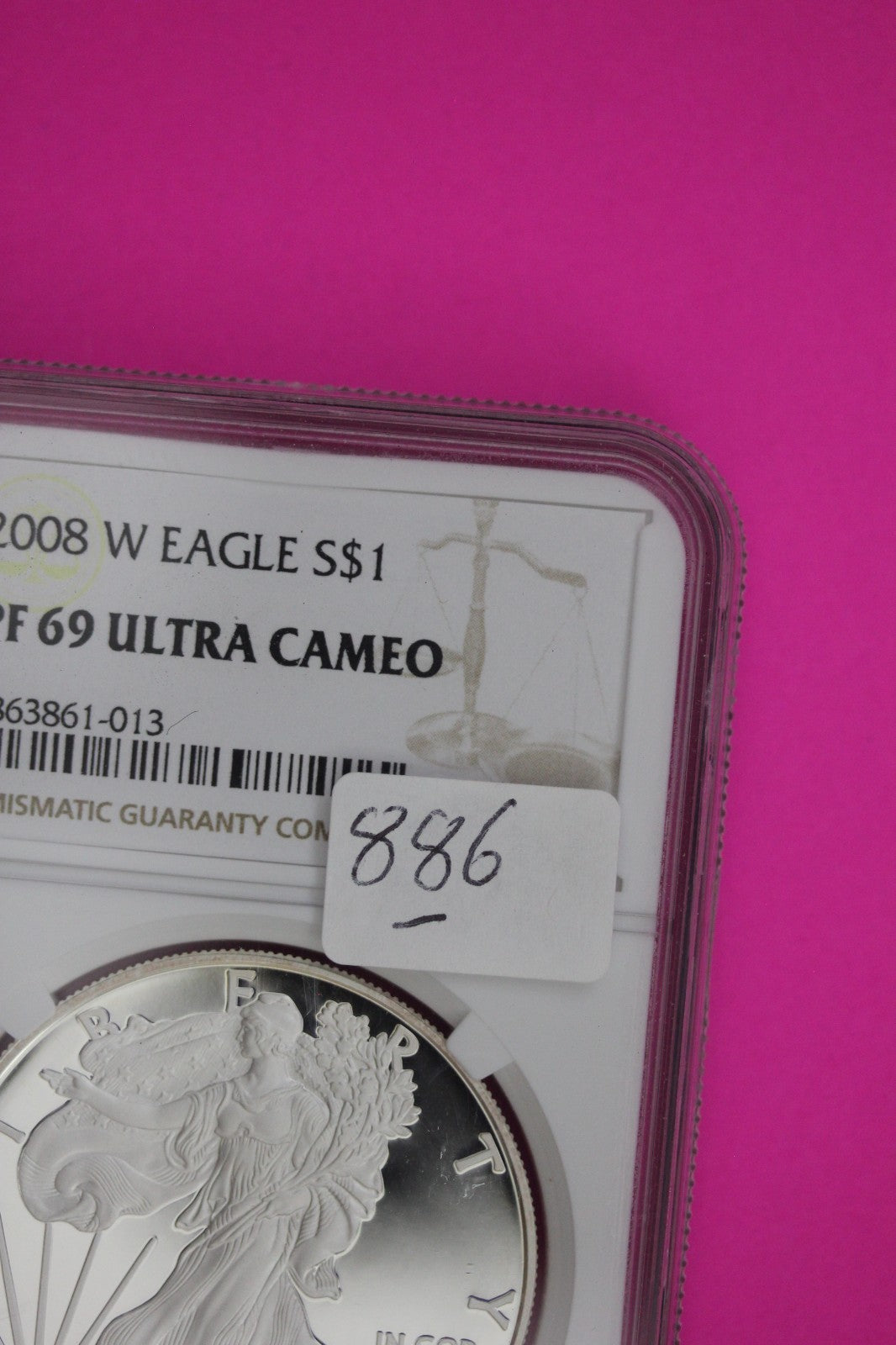 2008 W PF 69 Silver Eagle Coin 1 OZ .999 NGC Graded Certified Authentic Slab 886