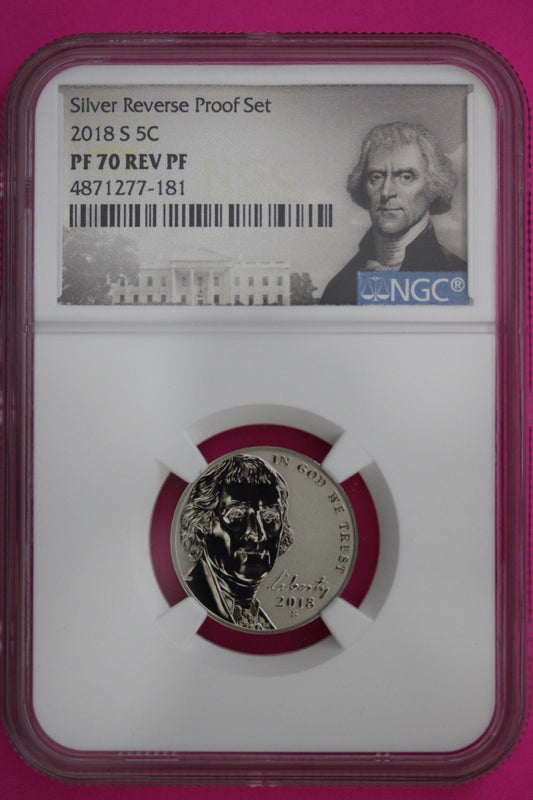 2018 S PF 70 Reverse Proof Jefferson Nickel 1 Coin From a Proof Set NGC Slab 316