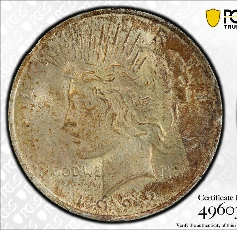 Toned 1923 P MS 62 Peace Silver Dollar PCGS Graded Certified Authentic Slab 74