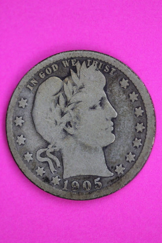 1905 P Barber Liberty Silver Quarter Guaranteed Authentic & Genuine Coin 1455