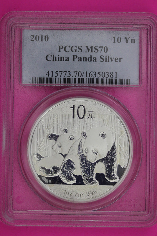 2010 MS 70 China Panda 1 OZ Silver Coin PCGS Certified Graded Authentic Slab 933