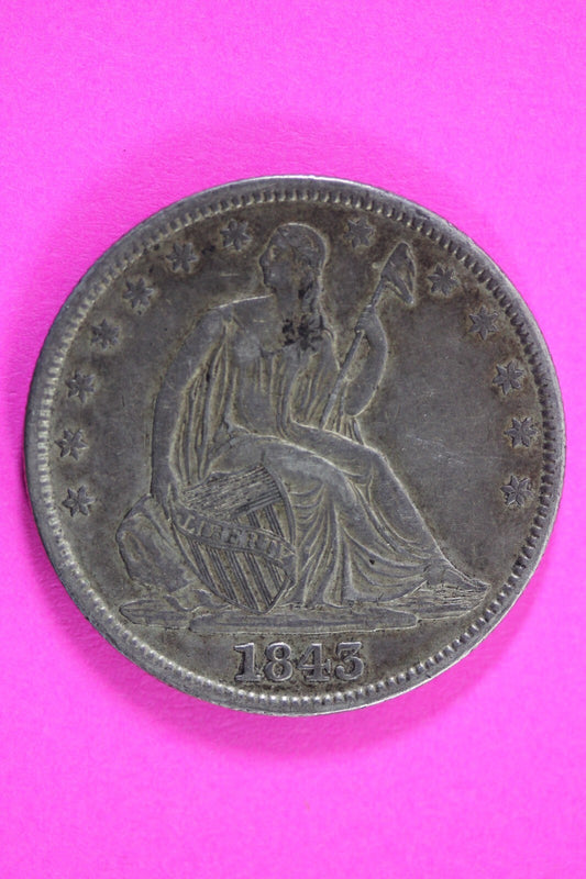 1843 P Seated Liberty Half Dollar Silver Semi Key Date Same Coin  In Pics 39
