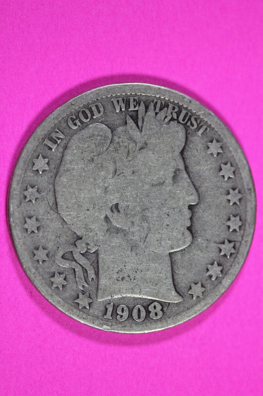 1908 S Barber Liberty Half Dollar Scarce Semi Key Date Coin San Francisco 292
