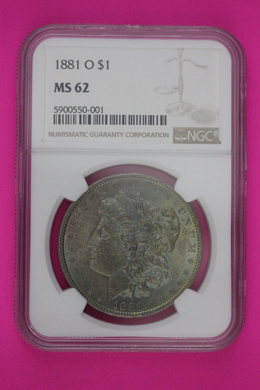 Toned 1881 O MS 62 Liberty Morgan Silver Dollar New Orleans NGC Graded Slab 77