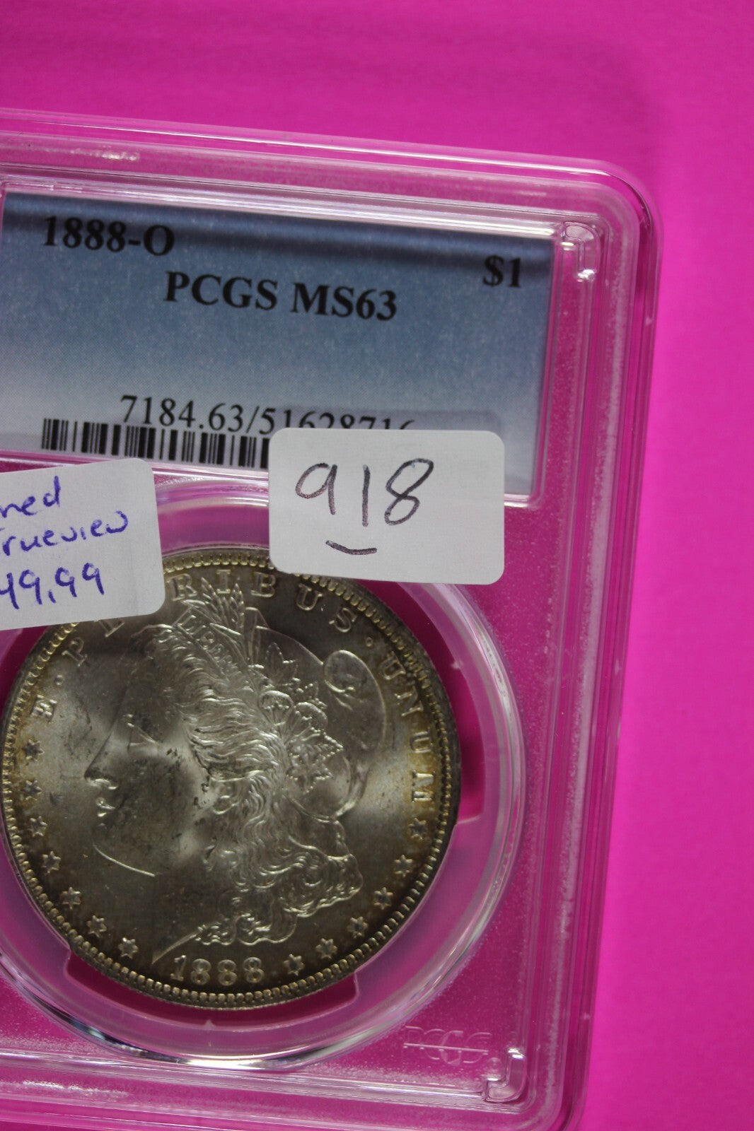 Toned 1888 O MS 63 Liberty Morgan Silver Dollar PCGS Certified Graded Slab 918