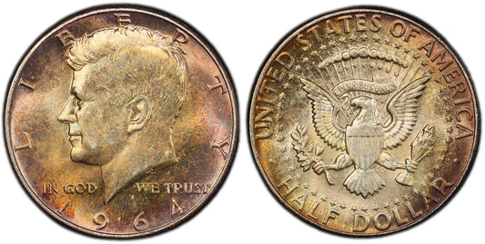 Toned 1964 P Silver MS 65 John F Kennedy Silver Half Dollar PCGS Graded 322
