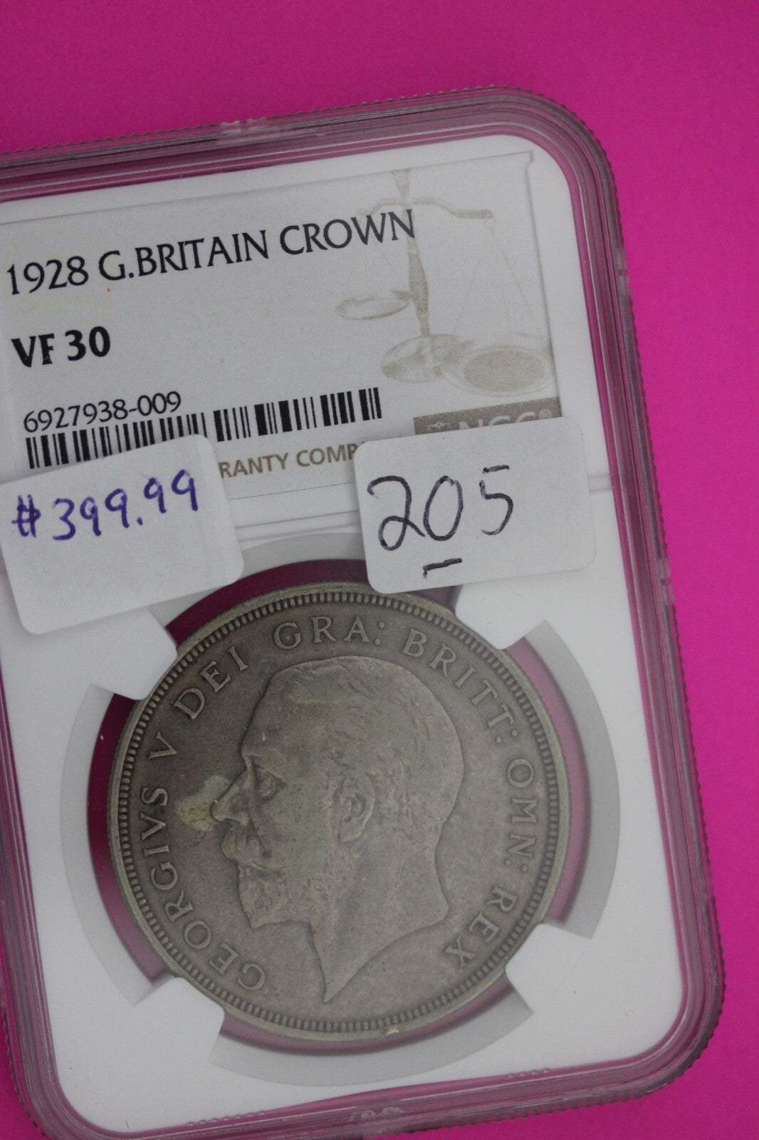 1928 VF 30 Great Britain Crown Silver Coin NGC Authentic Certified Graded 205