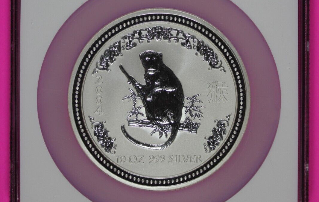 2004 MS 69 10 Ounces Silver Australia Year Of The Monkey .999 Fine NGC Slab 7014