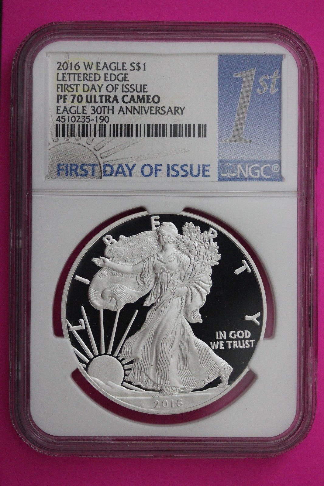 2016 W PF 70 Proof DCAM Silver American Eagle Lettered Edge NGC Authentic 261