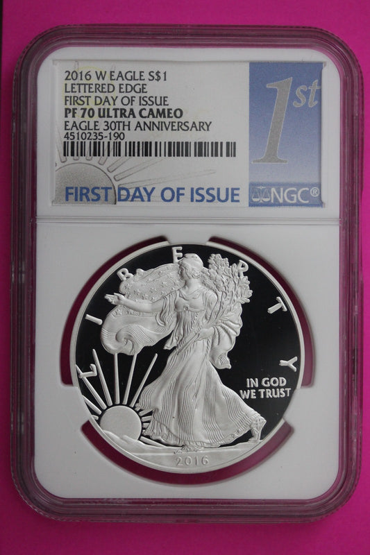 2016 W PF 70 Proof DCAM Silver American Eagle Lettered Edge NGC Authentic 261