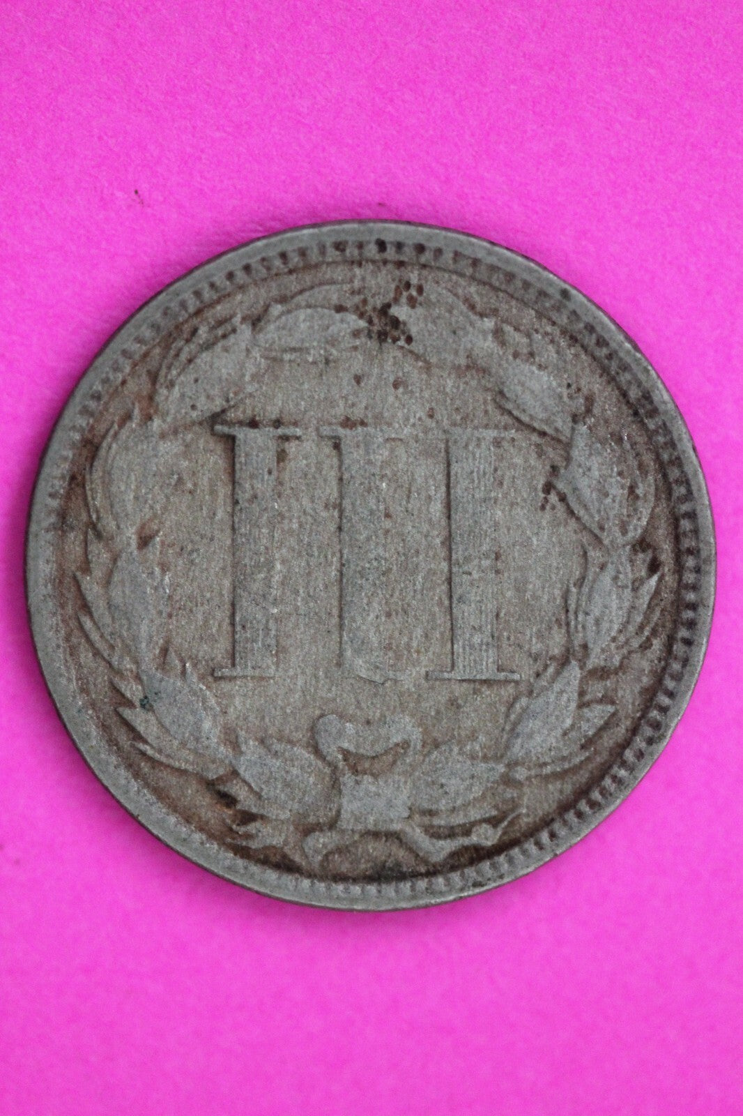 1865 Three 3 Cent Nickel Scarce Type Coin Guaranteed Authentic & Genuine 0733N