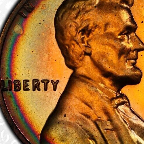 Rainbow Toned 1968 S PR 68 RD Abraham Lincoln Memorial Cent PCGS Trueview 1592