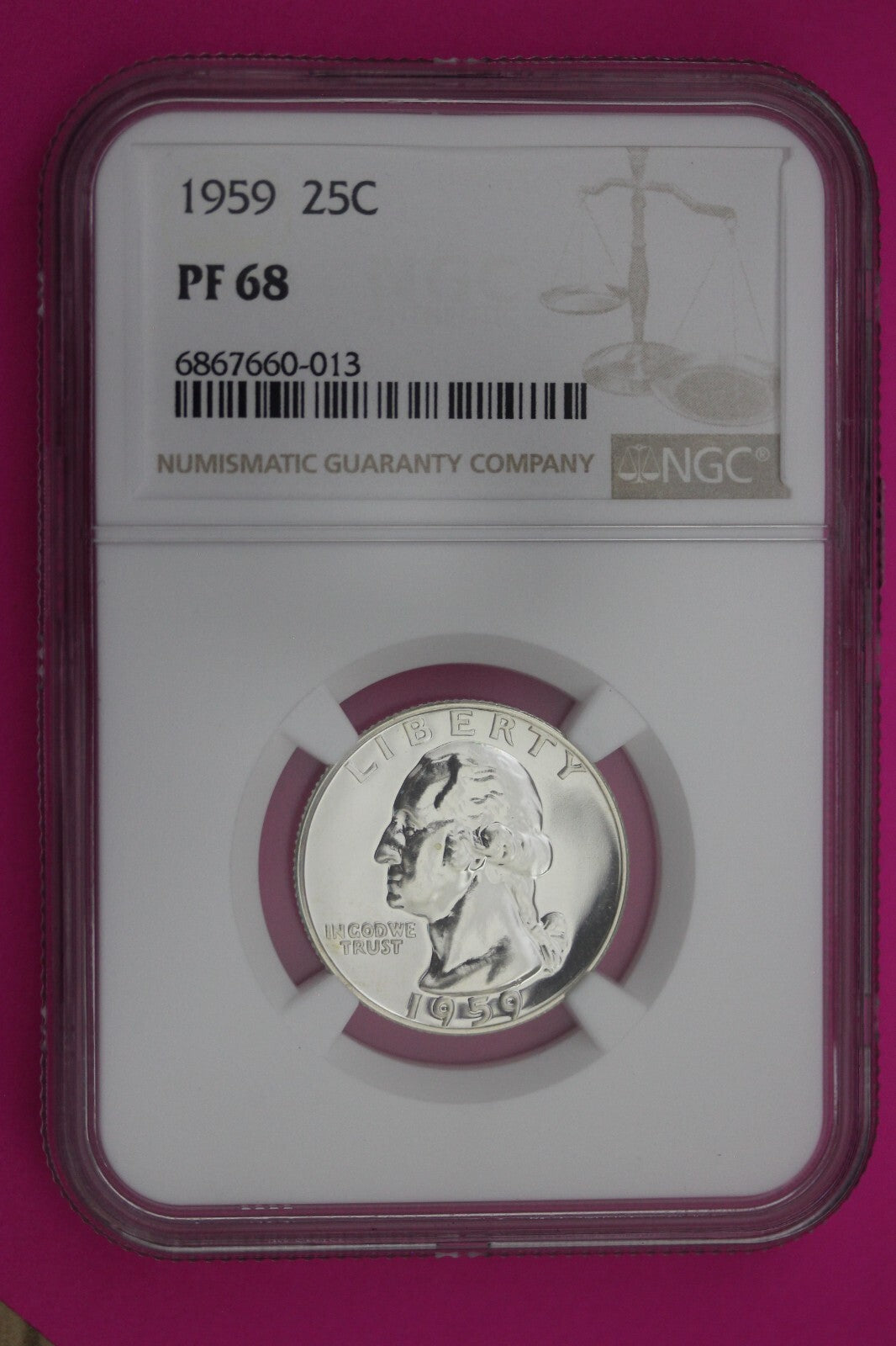 1959 PF 68 Proof Washington Silver Quarter NGC Certified Graded Authentic 280
