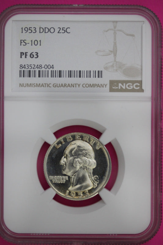 1953 P PF 63 Double Die Obverse Washington Silver Quarter NGC Graded FS 101 180