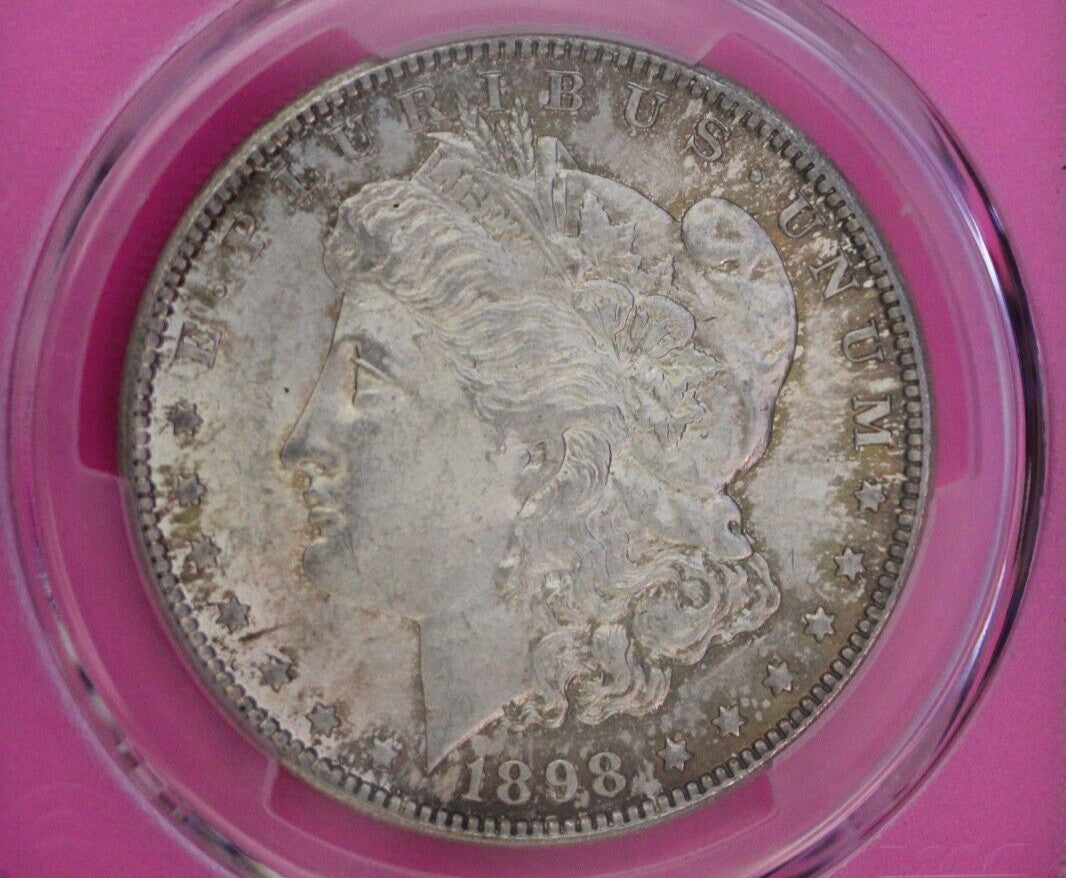Toned 1898 O MS 63 Morgan Liberty Silver Dollar PCGS Certified Slab 07
