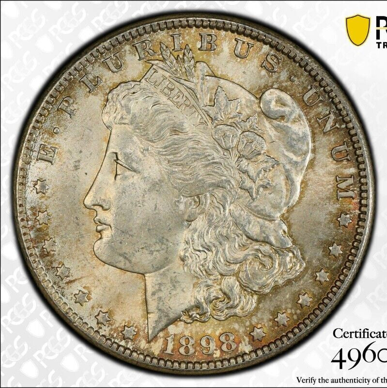 Toned 1898 O MS 63 Morgan Liberty Silver Dollar PCGS Certified Slab 07