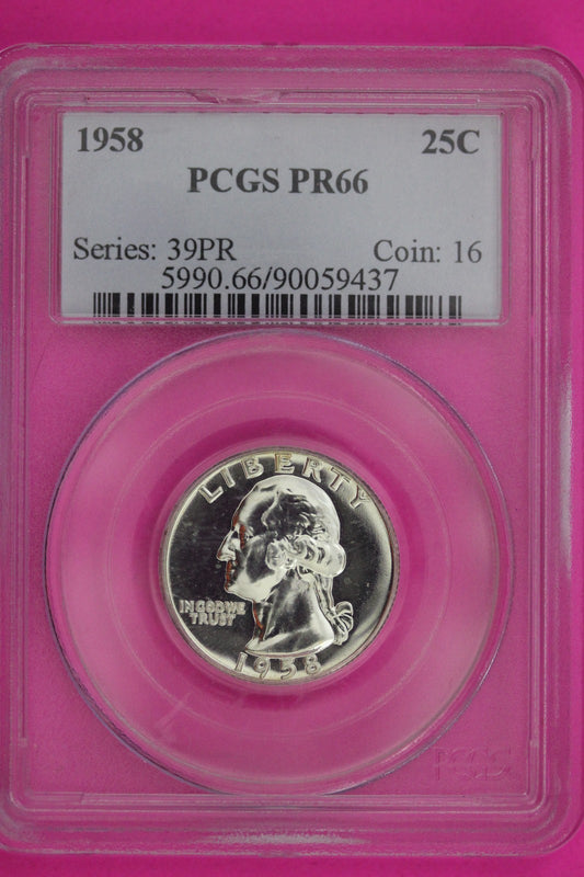 Chipped Slab 1958 PR 66 Washington Silver Quarter PCGS Certified Graded 1258