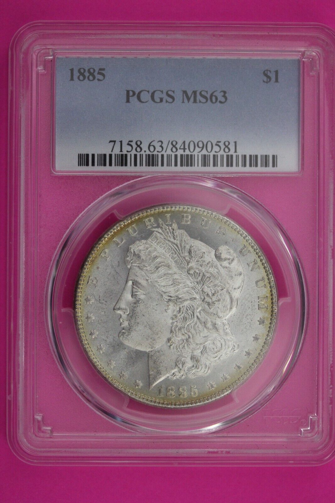 Toned 1885 P MS 63 Liberty Morgan Silver Dollar PCGS Certified Graded Slab 509