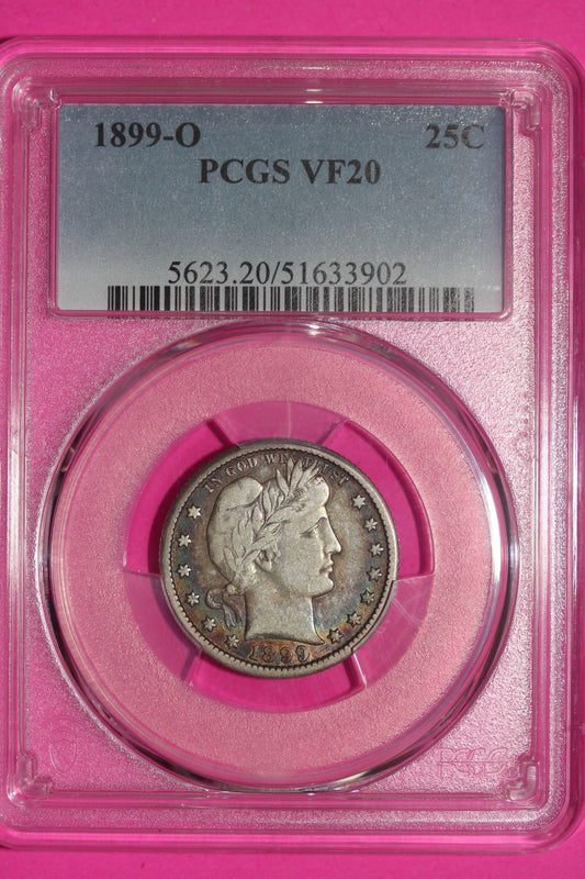 Rainbow Toned 1899 O VF 20 Barber Silver Quarter PCGS Certified Authentic 1271