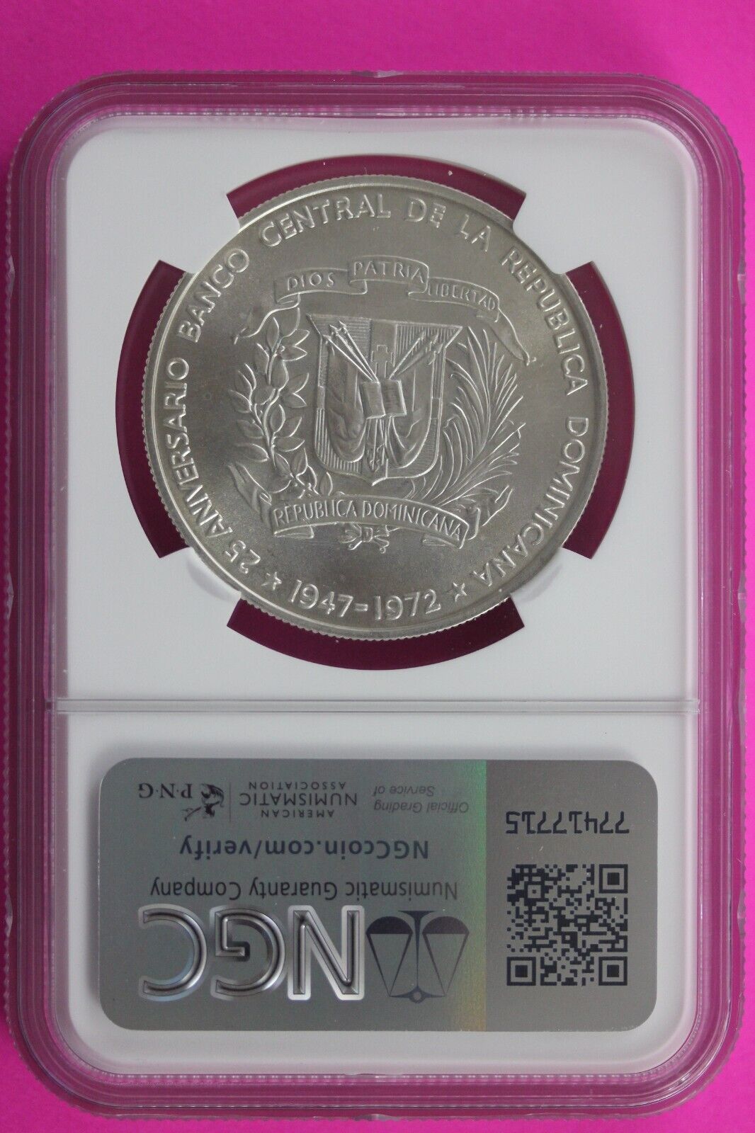 1972 MS 68 Dominican Republic Central Bank Peso Silver Coin NGC Pop 9 Slab 568