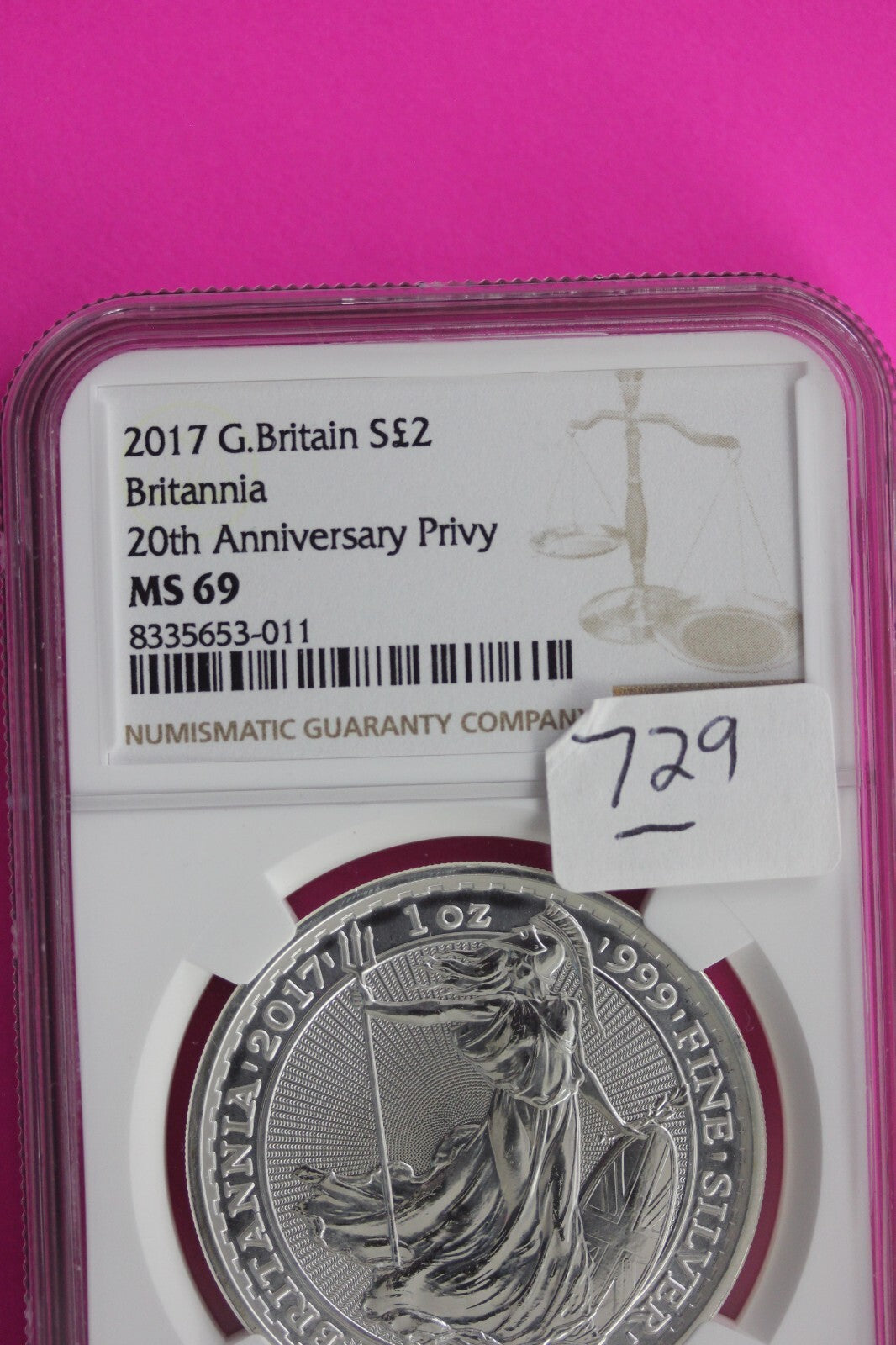 2017 MS 69 Great Britain £2 Britannia 20th Anniversary Privy NGC Graded Slab 729
