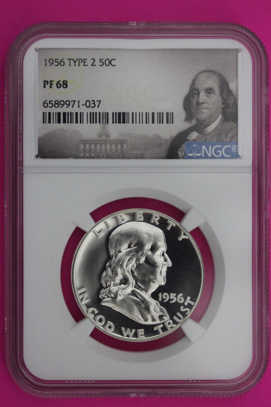 1956 T2 PF 68 Ben Franklin Half Dollar NGC Graded Certified Authentic Slab 483