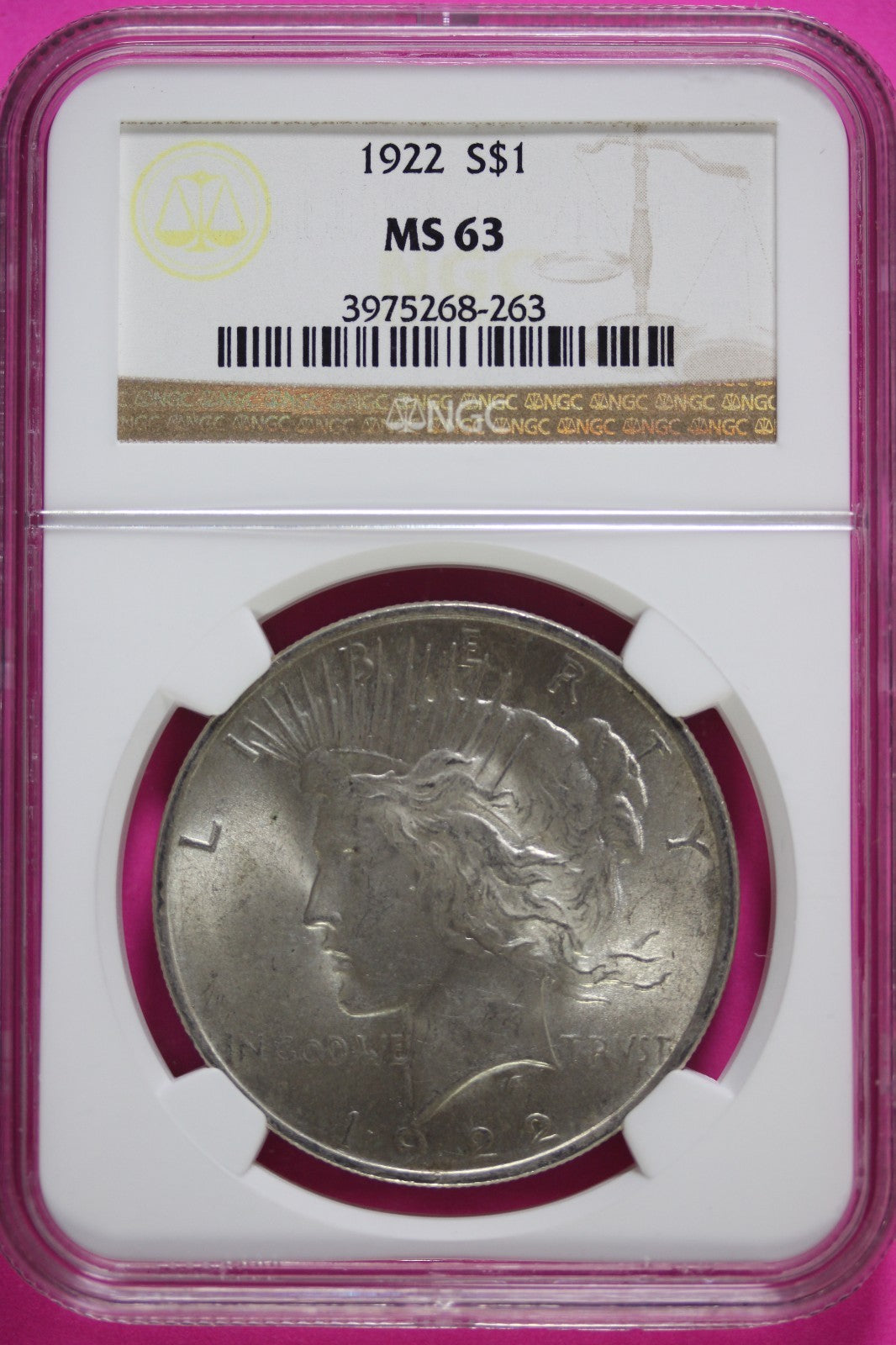 1922 P MS 63 Liberty Peace Silver Dollar NGC Certified Graded Authentic 927