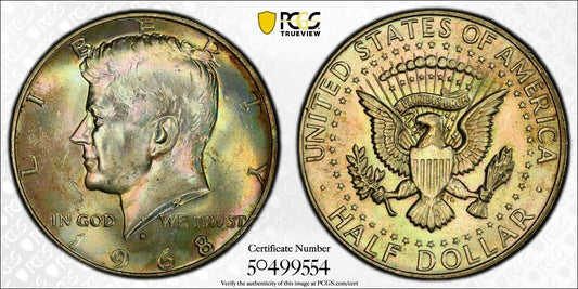 Toned 1968 D Silver MS 64 John F Kennedy Silver Half Dollar PCGS Graded Slab 148