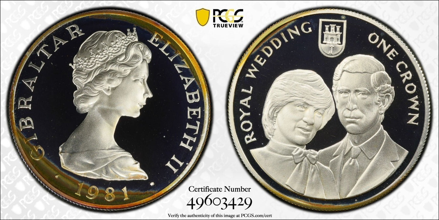 1981 PR 68 DCAM Crown Gibraltar Princess Diana Royal Wedding PCGS Silver617