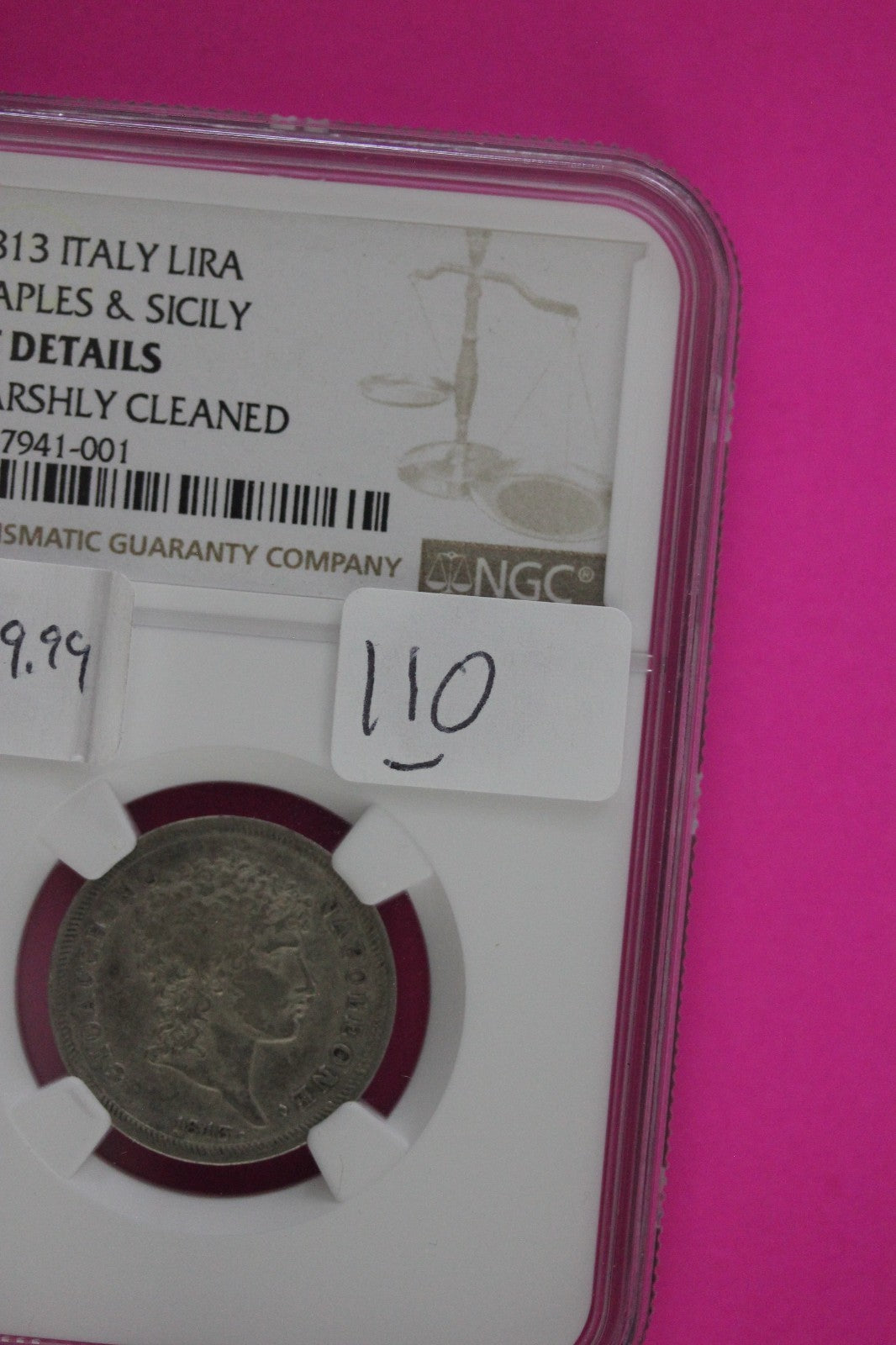 1813 XF Details Italy Lira Naples & Sicily Harshly Cleaned Silver Coin NGC 109