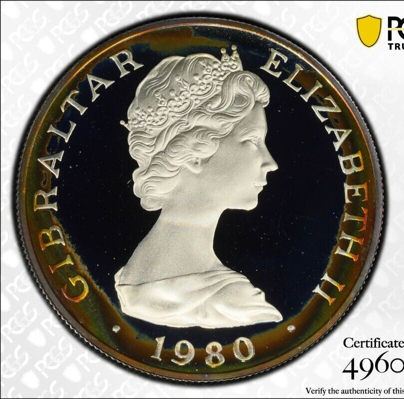 Toned 1980 PR 68 DCAM Crown Gibraltar  PCGS Queen Elizabeth 80th Birthday 549