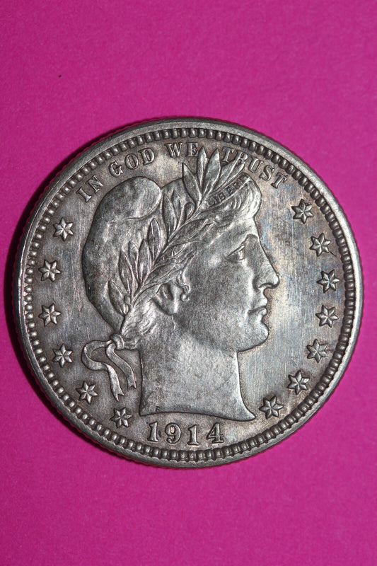 High Grade 1914 P Barber Liberty Silver Quarter Guaranteed Authentic & Real 1050