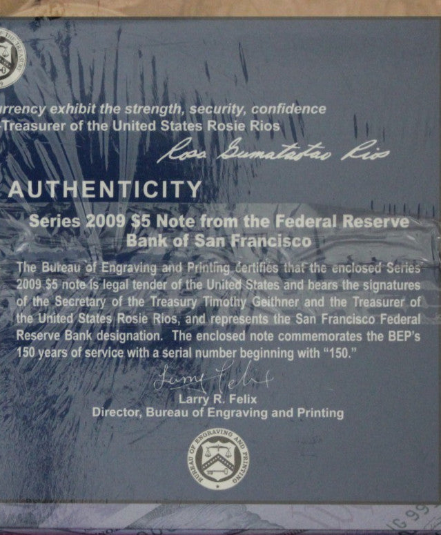 Mint Sealed 2012 Coin & Currency Set Proof 1 OZ Silver Eagle & $5 Note COA 9016