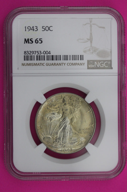 1943 P MS 65 Walking Liberty Half Dollar NGC Graded Certified Authentic 198