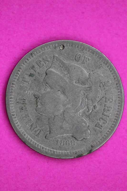 1868 Three 3 Cent Nickel Guaranteed Authentic & Genuine Fast Free Shipping 1310