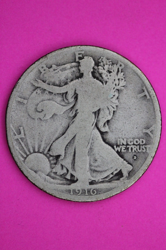1916 D Walking Liberty Silver Half Dollar Guaranteed Authentic Genuine Coin 2280