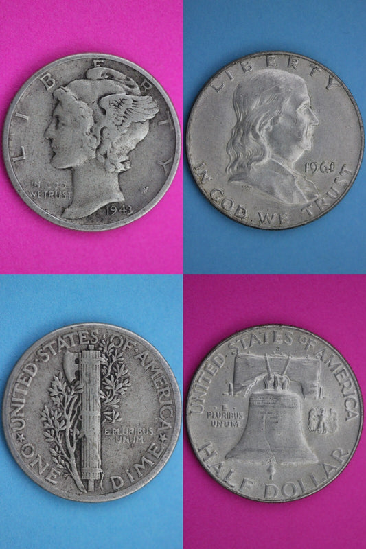 6 Standard Ounces Coin Weight 90% Silver Junk Franklin Halves & Mercury Dimes