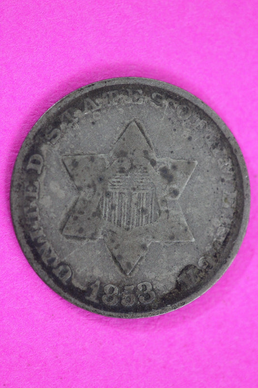 1853 Trime 3 Three Cent Silver Dime Exact Coin Shown In Pics Semi Key Date 94