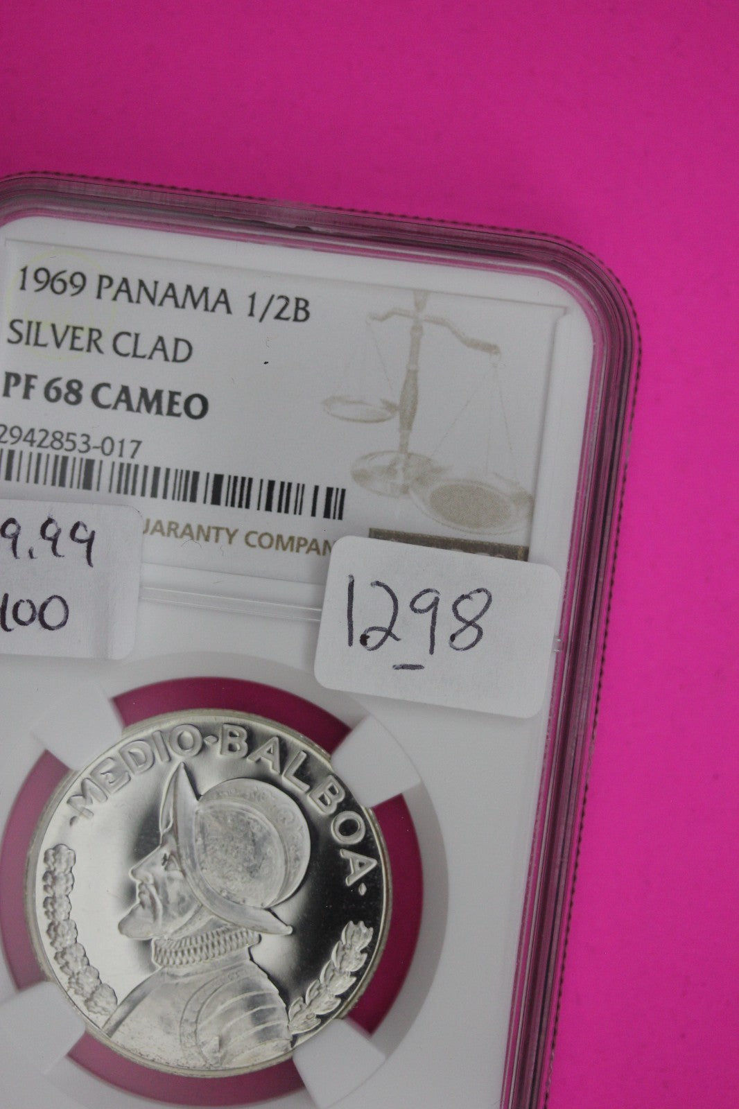 1969 Panama PF 68 Cameo Proof Silver 1/2 Balboa NGC Certified Genuine Slab 1298