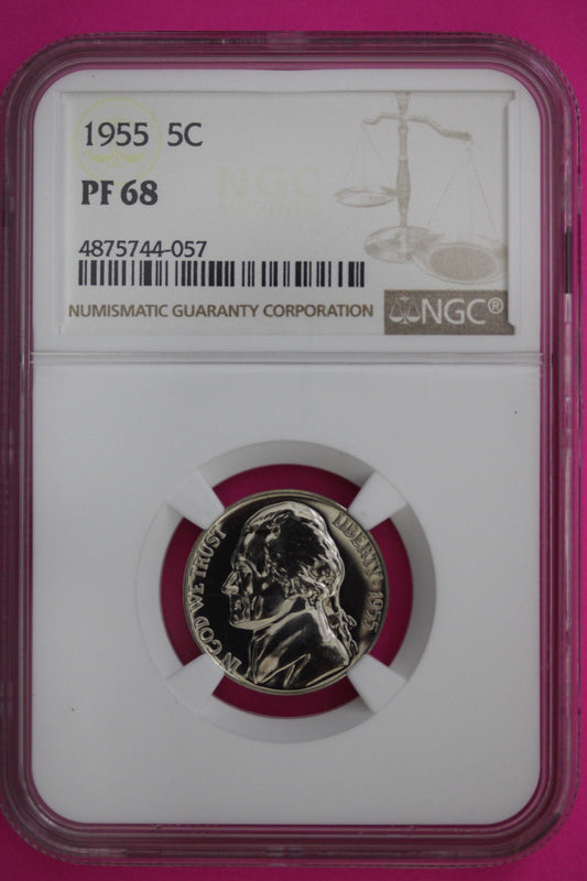 1955 PF 68 Jefferson Nickel NGC Certified Graded Authentic Genuine Slab 320