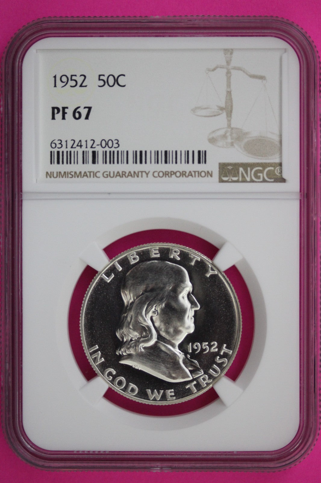 1952 PF 67 Ben Franklin Silver Half Dollar NGC Certified Graded Authentic 279
