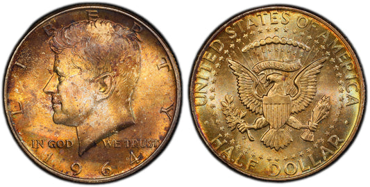 Rainbow Toned 1964 D MS 66 John F Kennedy Silver Half Dollar PCGS Graded 162