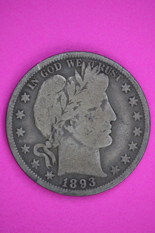 1893 P Barber Liberty Half Dollar Silver Guaranteed Authentic Genuine Coin 2908