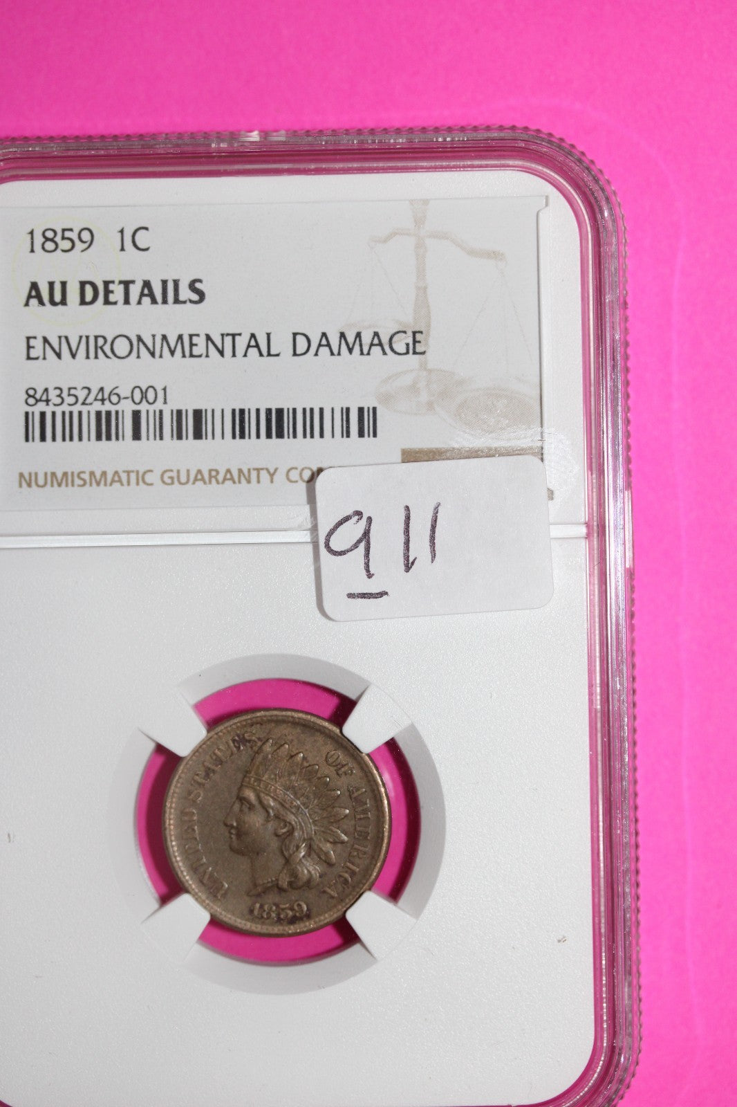 1859 Indian Head Cent Penny AU Details NGC Environmental Damage Certified 911