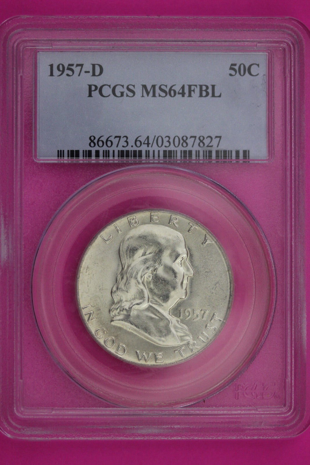 1957 D MS 64 Full Bell Lines Ben Franklin Silver Half Dollar PCGS FBL Slab 13