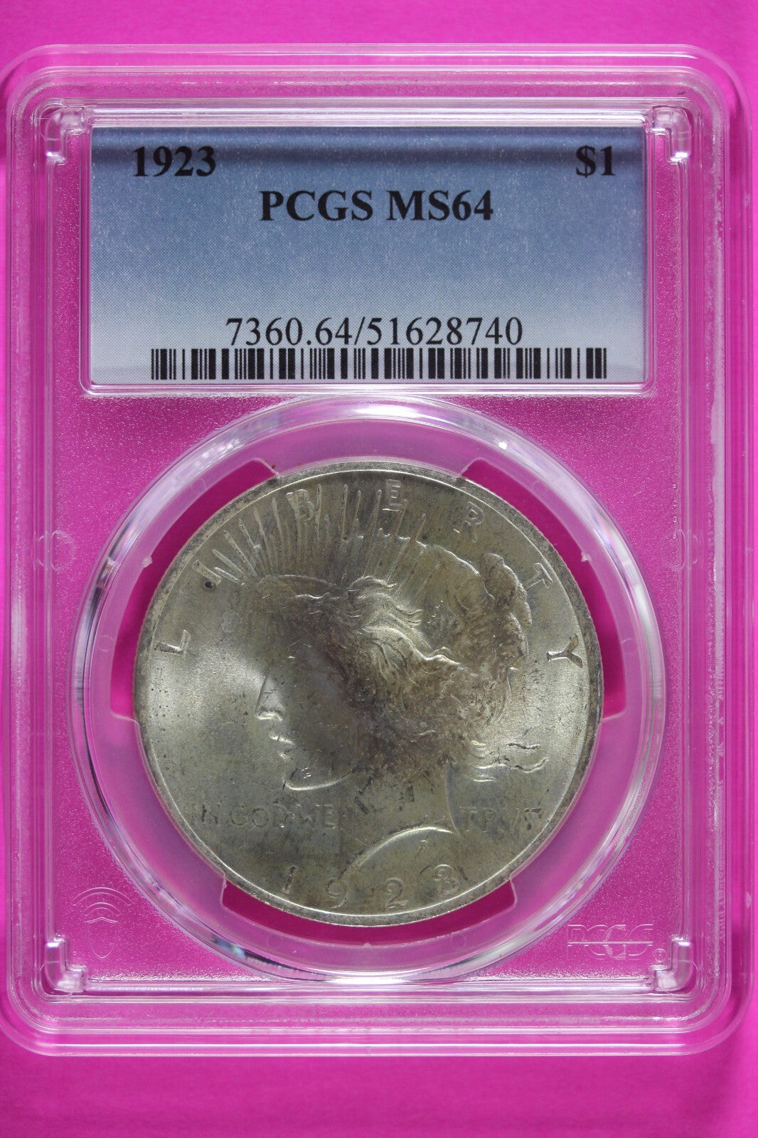 Toned 1923 P MS 64 Peace Silver Dollar PCGS Graded Certified Authentic Slab 924