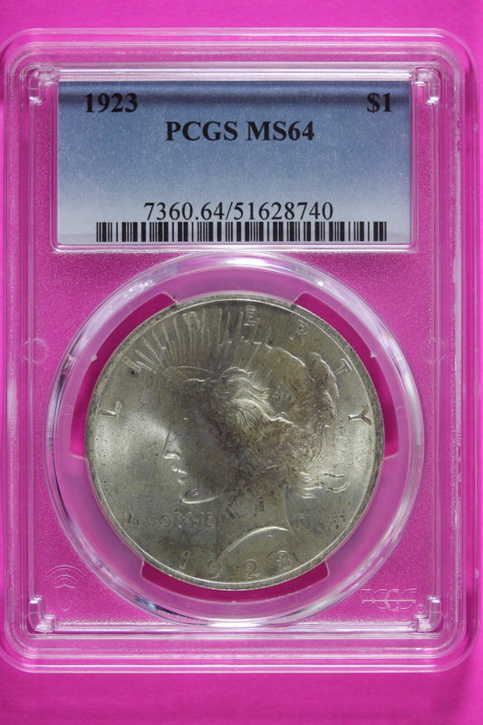 Toned 1923 P MS 64 Peace Silver Dollar PCGS Graded Certified Authentic Slab 924