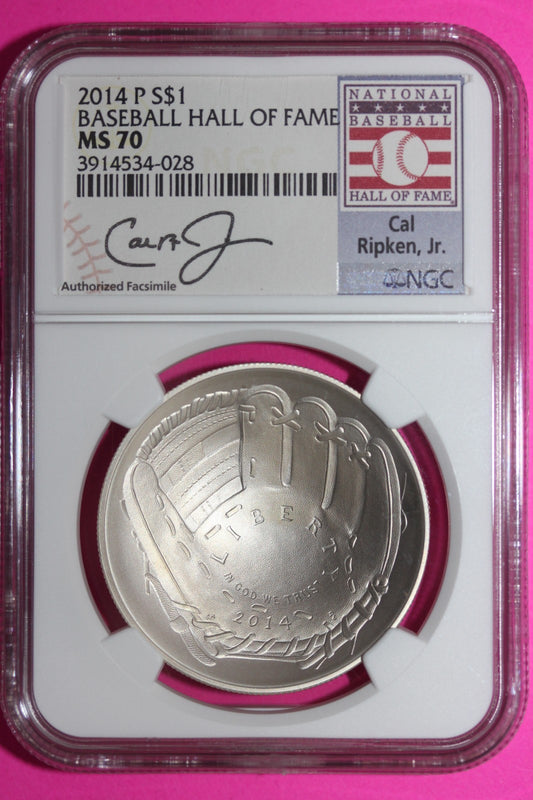 2014 P MS 70 Baseball Hall Of Fame Commemorative Silver Dollar NGC Graded 6007