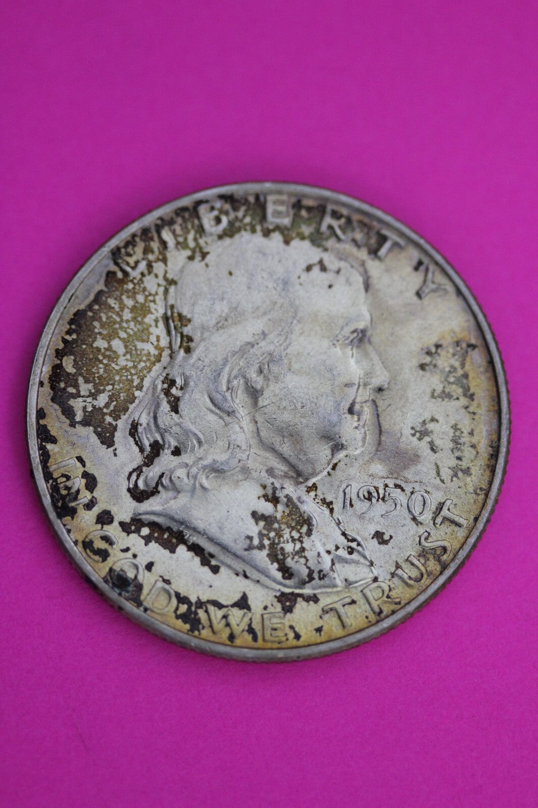 High Grade Toned 1950 D Ben Franklin Silver Half Dollar Exact Coin Shown 17